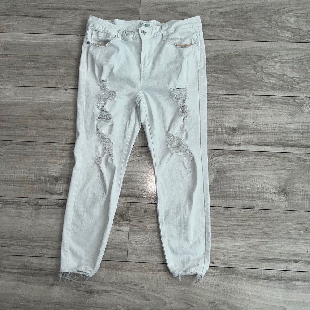 Judy Blue White Distressed Skinny Jeans Shredded Raw Hem JB84217-SF Size 11/30